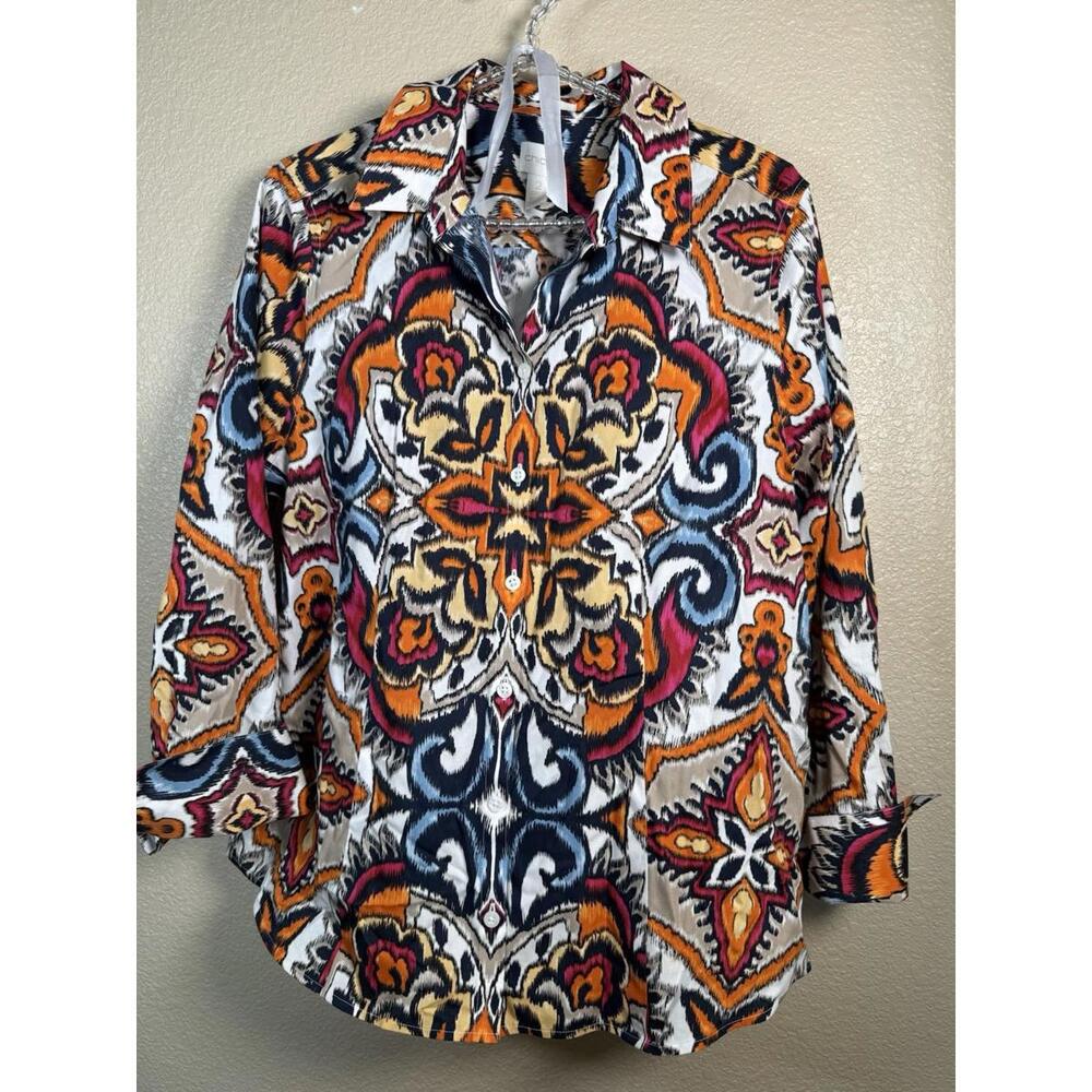 CHICO's Womens Sz 2 (US Size L/12) Women's Shirt Long Sleeve No-IRONβ Multicolor